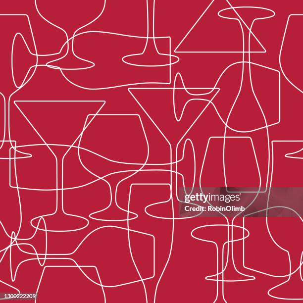 stockillustraties, clipart, cartoons en iconen met overzicht cocktail glazen naadloos patroon - wine