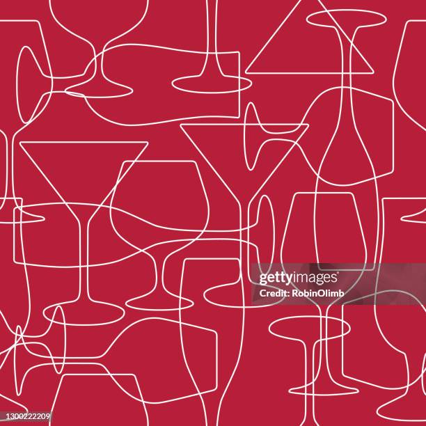 stockillustraties, clipart, cartoons en iconen met overzicht cocktail glazen naadloos patroon - burgundy