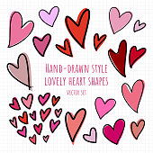 Hand-drawn style lovely heart shapes vector set
