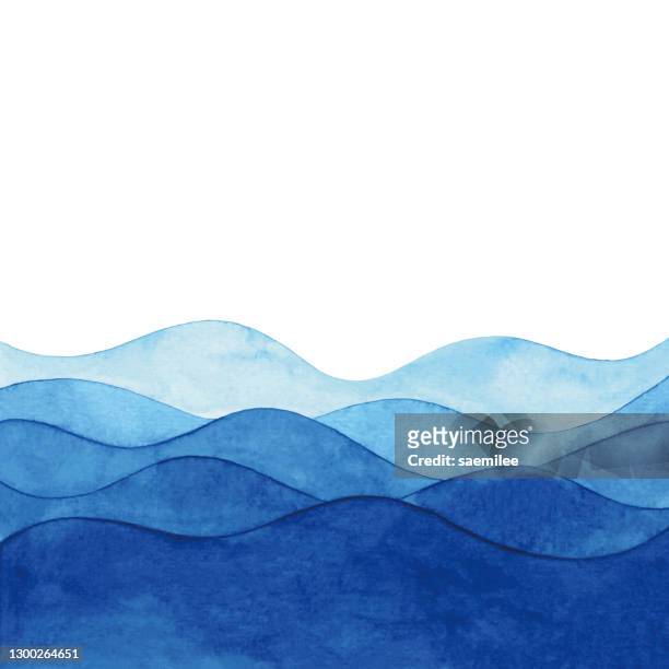 aquarell hintergrund mit abstrakten blauen wellen - meer stock-grafiken, -clipart, -cartoons und -symbole