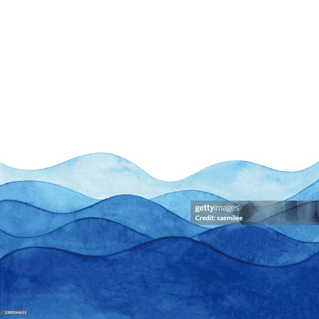 Watercolor Background With Abstract Blue Waves