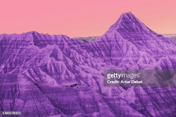 surreal colorful desert landscape with sunset gradient sky. - sandstone stock pictures, royalty-free photos & images