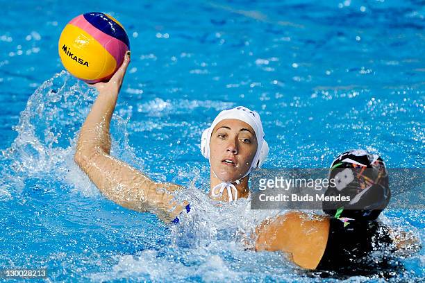 Cecilia Canetti of Brazil, is challenged against Guadalupe Perez of Mexico, in the Women's Water Polo during the Pan American Games Guadalajara 2011...