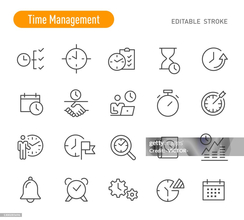 Zeitmanagement-Symbole - Linienserie - Bearbeitbarer Hub