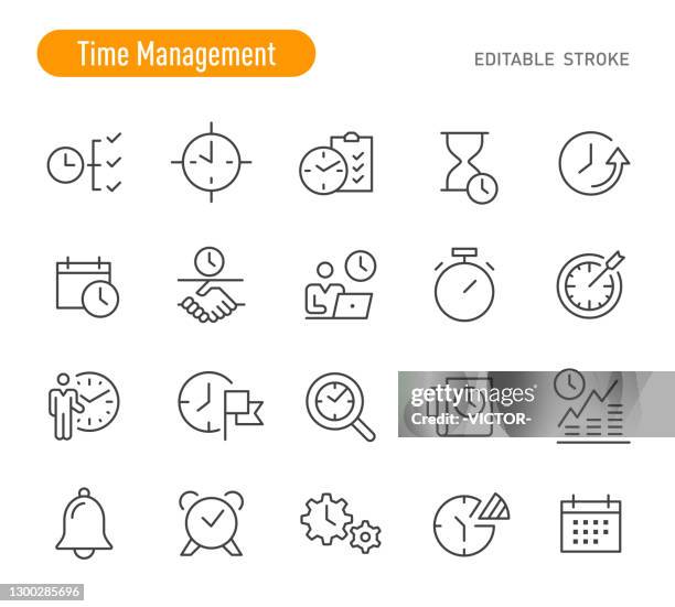 stockillustraties, clipart, cartoons en iconen met time management-pictogrammen - lijnreeks - bewerkbare lijn - repareren