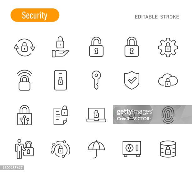 ilustraciones, imágenes clip art, dibujos animados e iconos de stock de iconos de seguridad - serie de líneas - trazo editable - ransomware