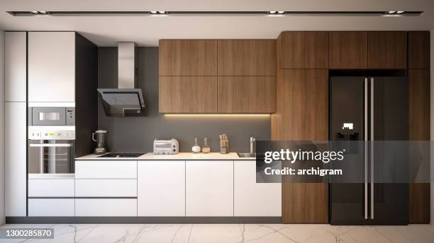 interior design. architecture. computer generated image of kitchen. architectural visualization. 3d rendering. - empty kitchen stock pictures, royalty-free photos & images