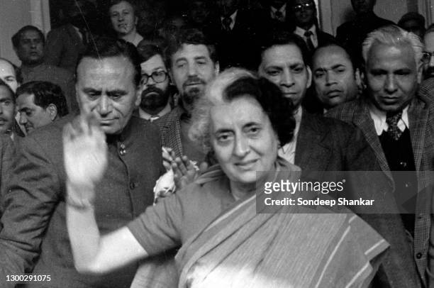 Congress leader Indira Gandhi coming out of Shah Commision of Inquiry at Patiala House in New Delhi, January 19, 1978. The one-man Shah Commission...
