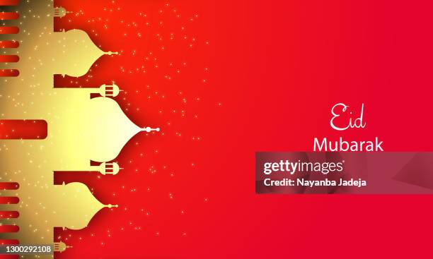 eid mubarak on red background stock illustration - eid greeting stock illustrations