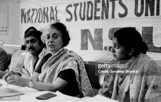 Prime minister Indira Gandhi addressing National Students Union of India ,convention in New Delhi November 1976. NSUI is the the student wing of the...