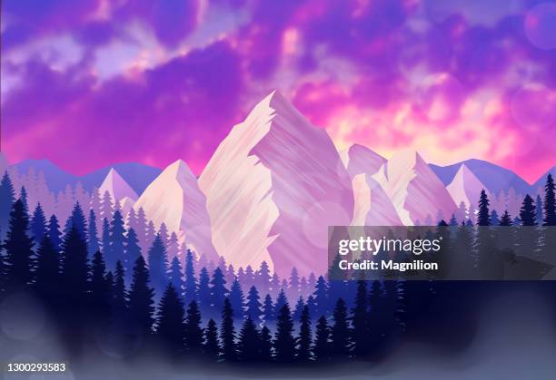mountain landscape at sunset with clouds - dramatic mountain stock illustrations