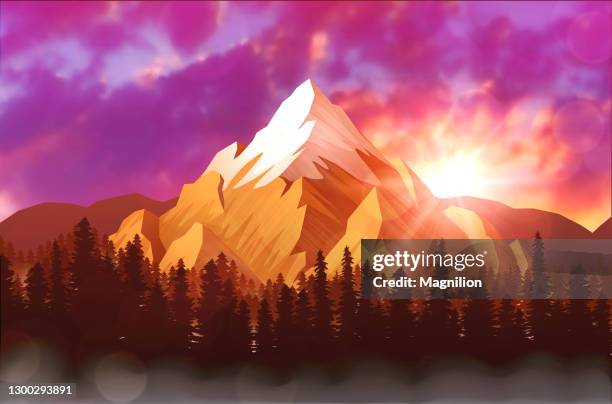 mountain landscape at sunset with clouds - dramatic mountain stock illustrations