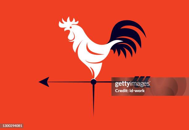 wind vane rooster symbol - chickens stock illustrations