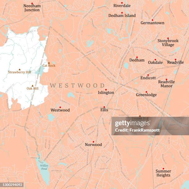 ma norfolk westwood vector road map - islington stock illustrations