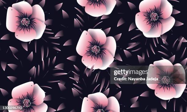 flowers and leaves on dark background stock illustration - orchid watercolor stock illustrations