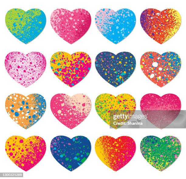 set of paint spray textures heart shapes - scrapbook stock illustrations