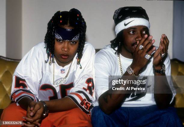 Rapper Da Brat and Jermaine Dupri appear in a portrait taken backstage when they perform at The Manhattan Center on July 10, 1994 in New York City.