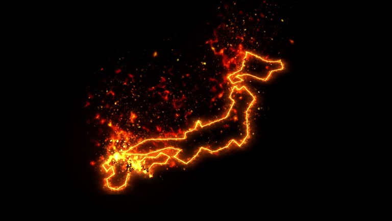 Japan country on fire burning animation 동영상 (1300335410) 게티이미지뱅크