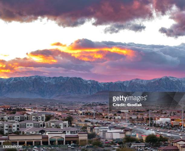 las vegas suburb at dusk in winter - las vegas sunset stock pictures, royalty-free photos & images