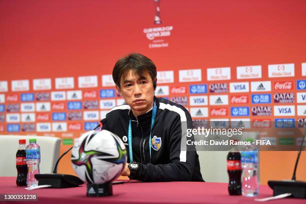 Myungbo Hong, Manager of Ulsan Hyundai looks on during a Post Match Press Conference during the FIFA Club World Cup Qatar 2020 Second Round match...