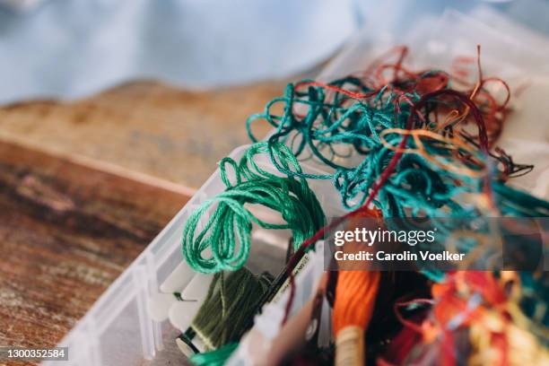 different colourful threads for embroidery and craft projects - threading stock pictures, royalty-free photos & images