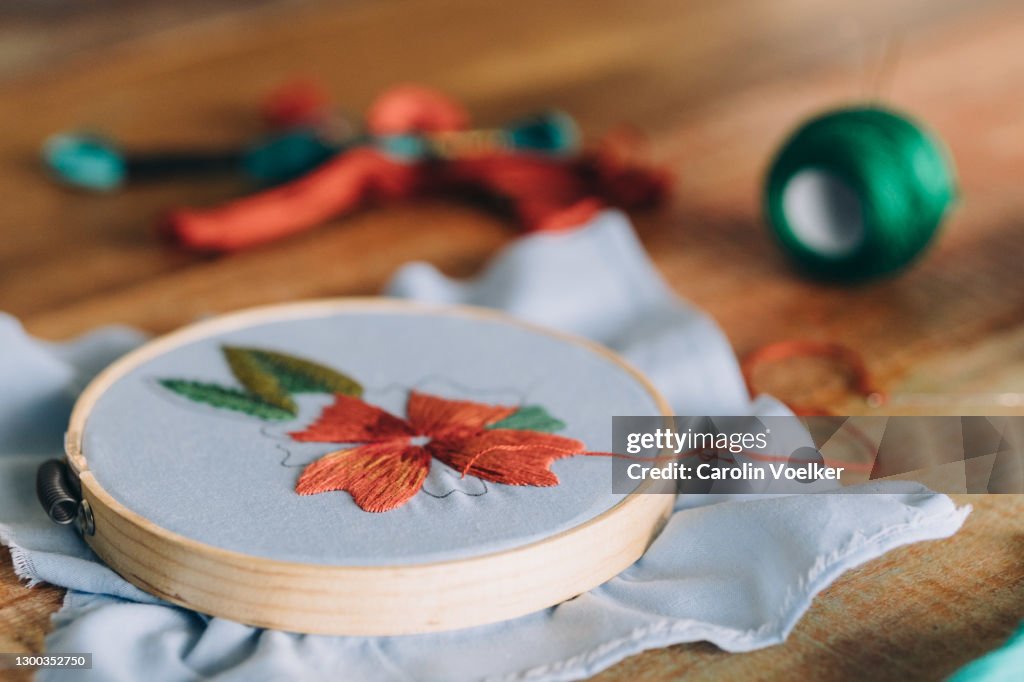 Unfinished embroidery project on a table