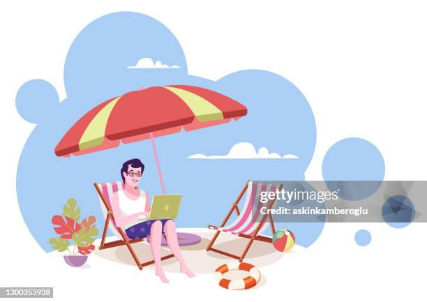 beach office - work romance stock illustrations