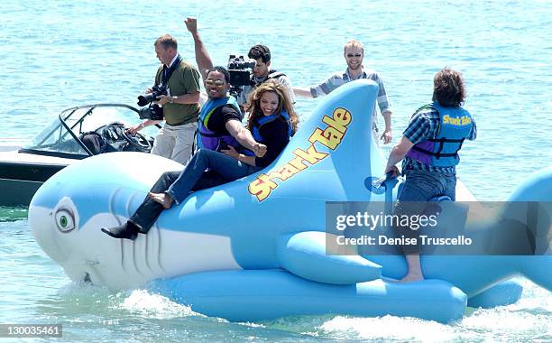 Will Smith, Angelina Jolie and Jack Black during 2004 Cannes Film Festival - "Shark Tale" - Photocall at Carlton Beach Pier in Cannes, France.