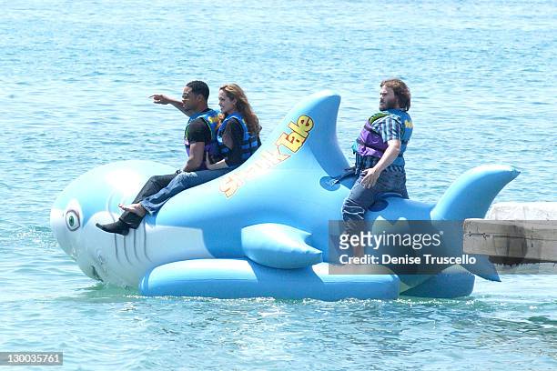 Will Smith, Angelina Jolie and Jack Black during 2004 Cannes Film Festival - "Shark Tale" - Photocall at Carlton Beach Pier in Cannes, France.