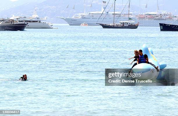 Will Smith, Angelina Jolie and Jack Black during 2004 Cannes Film Festival - "Shark Tale" - Photocall at Carlton Beach Pier in Cannes, France.