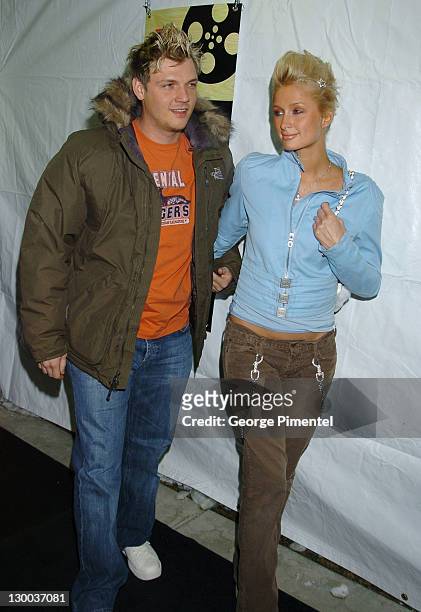 Nick Carter and Paris Hilton during 2004 Sundance Film Festival - "The Butterfly Effect" Premiere at Eccles in Park City, Utah, United States.