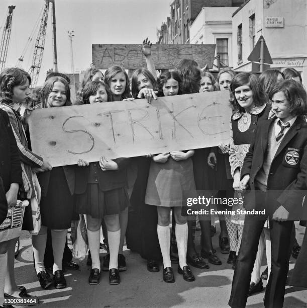 Pupils from the Sarah Siddons Comprehensive School in London, protesting in Marylebone during a strike by schoolchildren organised by the Schools...