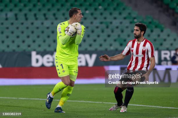 Joel Robles of Real Betis and Raul Garcia of Athletic Club in action during the Spanish Cup, Copa del Rey, football match played between Real Betis...
