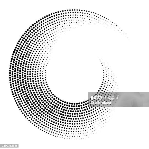 illustrations, cliparts, dessins animés et icônes de forme tourbillon faite de motif circulaire de points s’évanouissant en utilisant la taille. orbites multiples. - similigravure