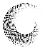 Swirl shape made of circular pattern of dots fading using size. Multiple orbits.