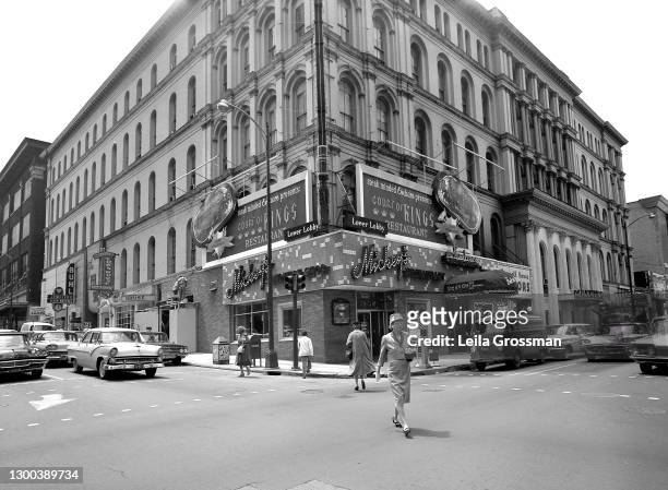 View of Mickey’s restaurant on the corner of 4th and Church circa 1960 in downtown Nashville, Tennessee.