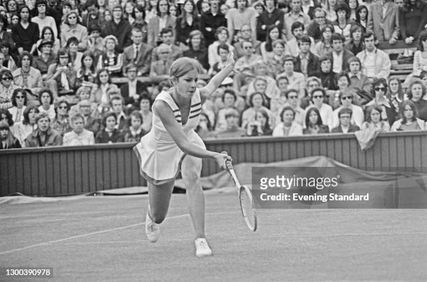 American tennis player Chris Evert at the Wimbledon Lawn Tennis Championships in London, UK, 30th June 1972.