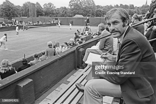 Australian tennis player John Newcombe during the 1972 Wimbledon Championships in London, UK, 3rd July 1972. He is unable to compete in the...