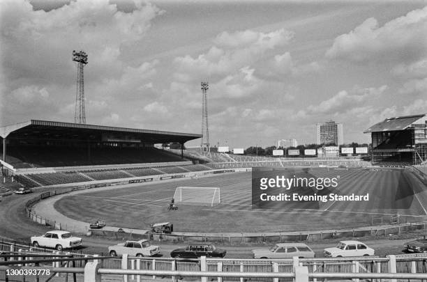 Stamford Bridge football stadium in Fulham, London, UK, the home of Chelsea Football Club, 11th August 1972.