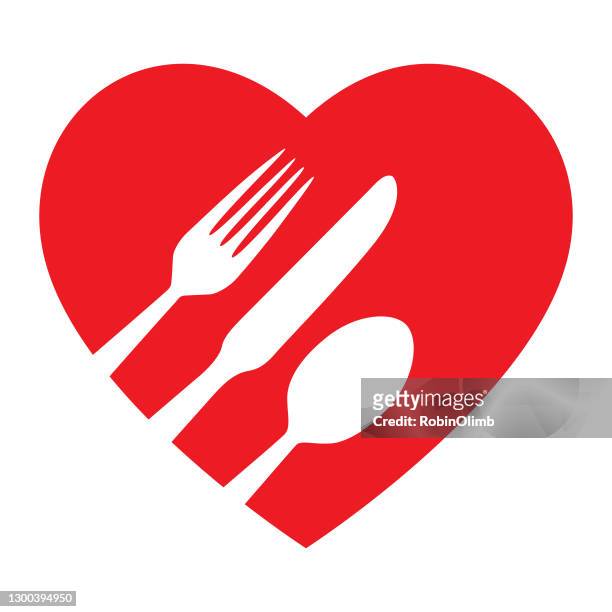 stockillustraties, clipart, cartoons en iconen met pictogram rood hart zilverwerk - eating healthy