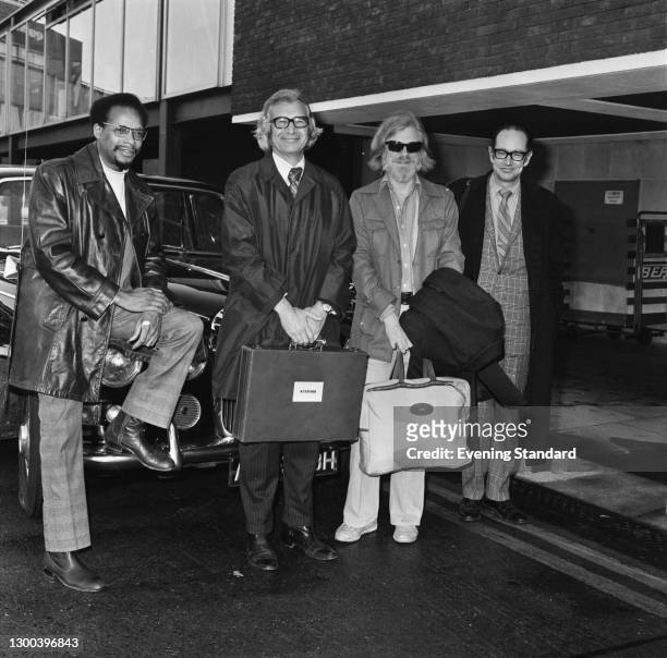 American jazz pianist and composer Dave Brubeck with his band the Dave Brubeck Quartet at Heathrow Airport in London, UK, 9th November 1972. From...