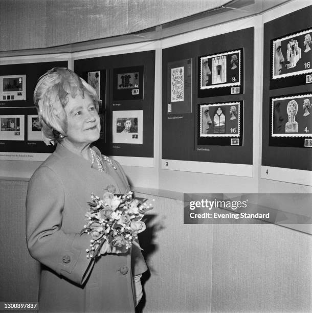 The Queen Mother visits an exhibition of postage stamps, UK, 16th November 1972.