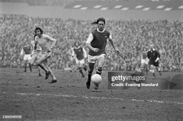 English footballer Charlie George of Arsenal FC during an FA Cup 4th Round match against Bradford City at Highbury Stadium in London, UK, 3rd...