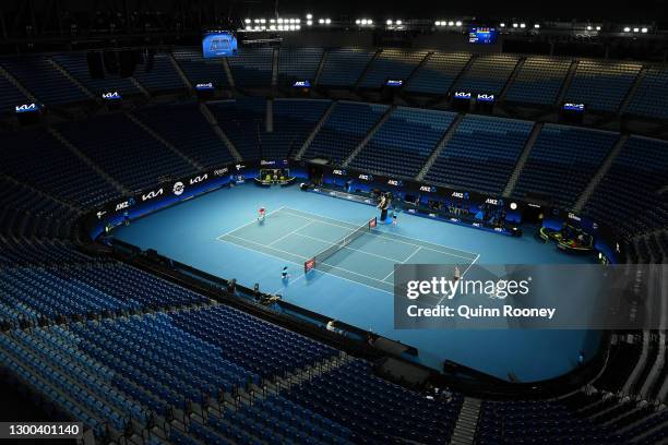 General view of Rod Laver Arena is seen with no spectators during the Group A signals match between Dusan Lajovic of Serbia and Jan-Lennard Struff of...