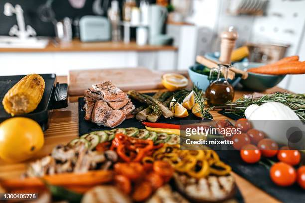healthy food on the table - bbq avocado imagens e fotografias de stock