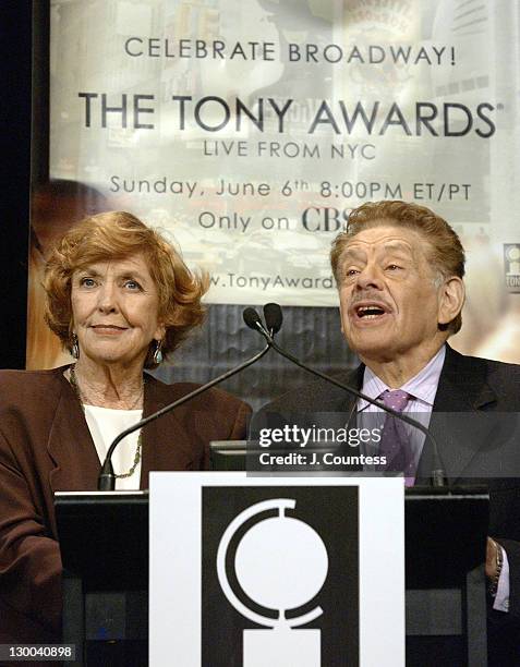 Anne Meara and Jerry Stiller during 58th Annual Tony Awards Nominee Announcements at Hudson Theater in New York City, New York, United States.