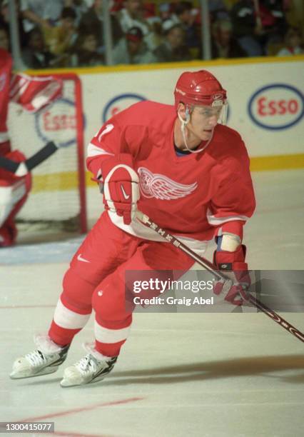 Sergei Federov of the Detroit Red Wings skates against the Toronto Maple Leafs during NHL game action on October 10, 1998 at Maple Leaf Gardens in...