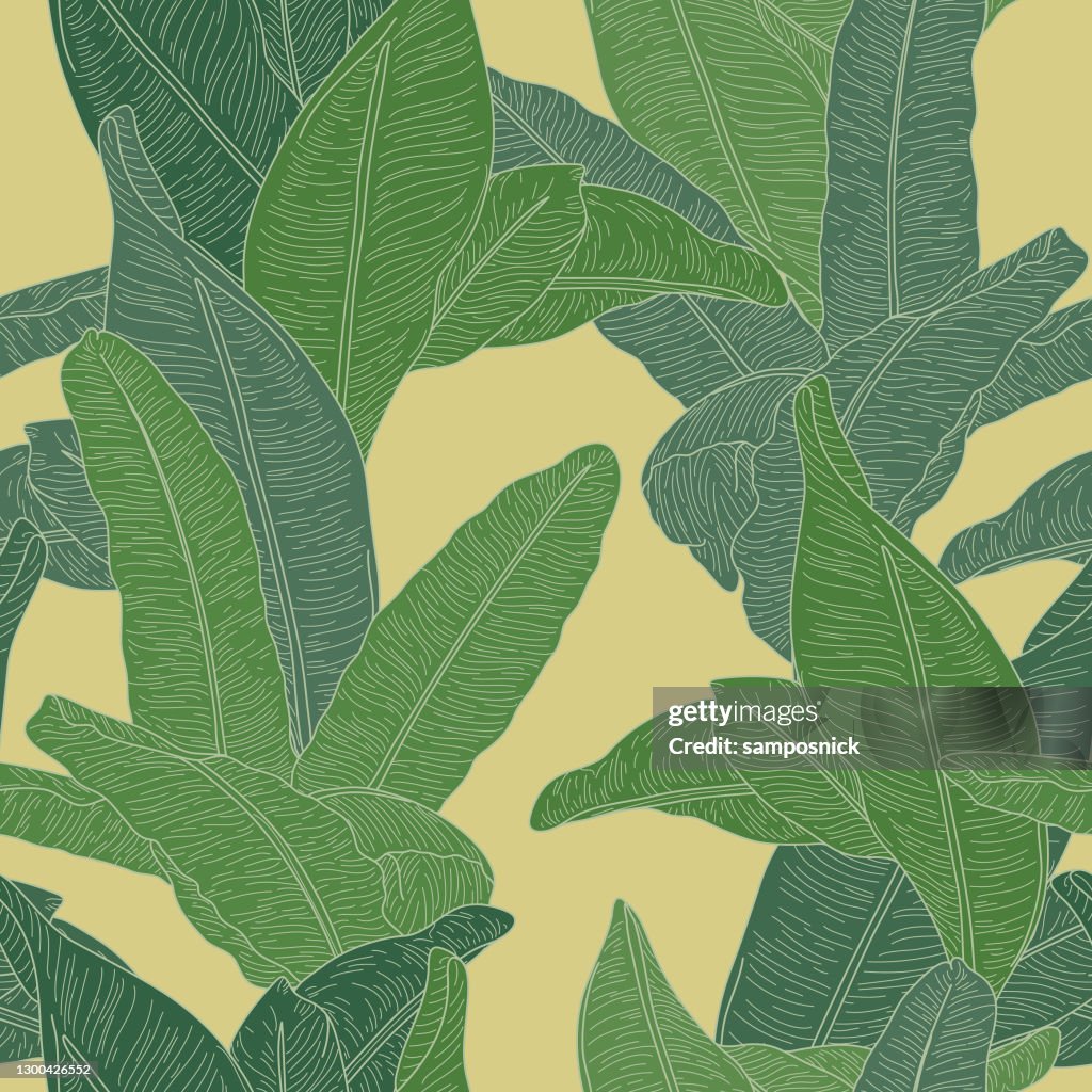 Martinique Inspired Seamless Banana Leaf Pattern Wallpaper