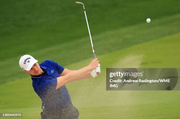 Oliver Fisher of England plays his third shot on the 10th hole during Day Two of the Saudi International powered by SoftBank Investment Advisers at...