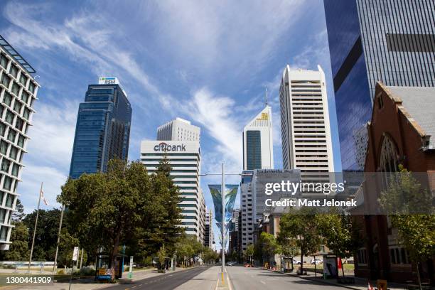 General view of the Central Business District on February 05, 2021 in Perth, Australia. Western Australia's COVID-19 lockdown restrictions will ease...